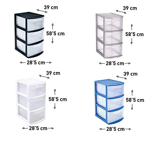 Aucune Plasticforte Boîte de Stockage 3 Tiroirs Transparent en Plastique Tour de Rangement Bureau en Bleu -24