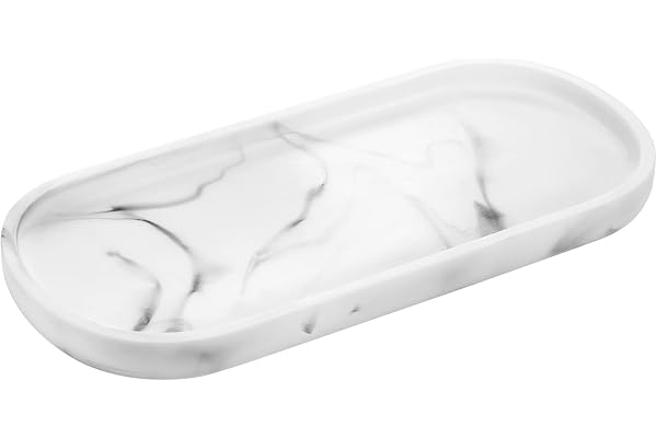 Luxspire sminkbricka för badrum, toalett, oval förvaringsbricka, harts, handgjort badrum, badkar kök, byrå, bänkskiva, organisera för tvål, schampo, ljus, handduk, växt, smycken, ring skål –
