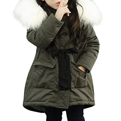 Preisvergleich Produktbild Babykleidung Jacke JYJMBaby Mädchen Fell Kapuze Tops Jacke Gefütterte Mantel Kinder Lange Dicke Warme Jacke Parkas (Größe: 7 Jahr, Armeegrün)