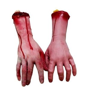 Brazos y manos ensangrentadas humanas, partes de cadáver para casa encantada o decoración de Halloween, 2 unidades, izquierda y derecha
