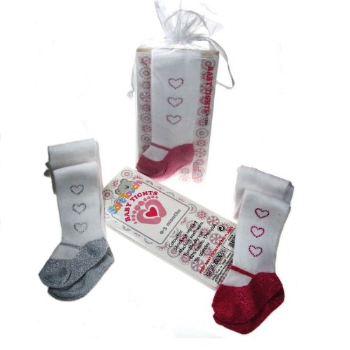 Baby Tights Infants Girl Hearts Stone Cotton White Pink Soft Touch 0-3,3-6,6-12 months (Newborn size, Fuchsia)