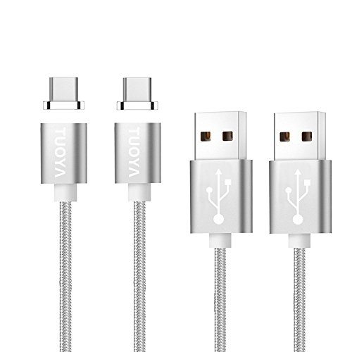 [Die neue Version]Magnet USB C Kabel auf USB 3.0 A- Lebenslange Garantieserie -TUOYA Magnetisches USB-C Ladekabel- Fast Charging-Magnetisches Type C Ladekabel Kabel - Type C Datenkabel Hochwertig mit LED Statusanzeige für Android Smartphones OnePlus 3 Huawai Mate Honor Google Pixel Nexus HTC Xperia Samsung Galaxy Type-C-Geräten (2*Pack Silber)
