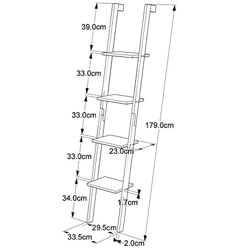 SoBuy® Wandregal, Badregal, Leiterregal, Standregal, Bücherregal, mit vier Böden, Breit: 33cm, weiß, FRG15-W - 8