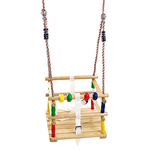 Balançoire En Bois Massif Pour Enfants Avec Harnais De Sécurité Et Perles De Jeu - Belle Balançoire Pour Jardin Ou Crèche