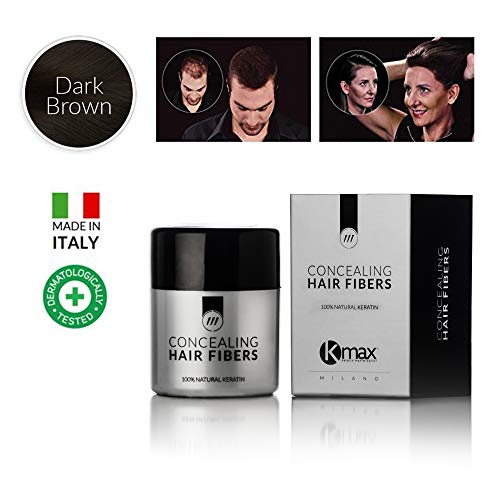 K-Max 12.5 G CHATAIN FONCE Poudre de Cheveux 100% Naturelle - Donne du Volume, Masque l'alopécie