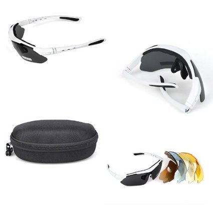 Goliton® Unisex (Herren / Damen) UV400 Sonnenbrille Sonnenbrillen Sunglasses Goggle Wind Spiegel Fahrrad Gläser Radsport mit polarisiertem Lense - Weiß
