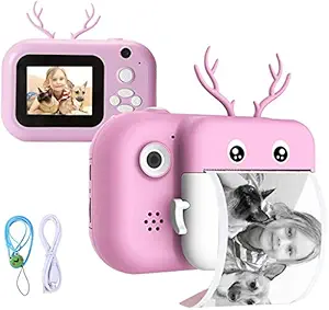 Sanyipace Kids 24MP 1080P HD Video Digital Instant Camera with Printing, Camcorder 2.4 Inch Screen (Pink)