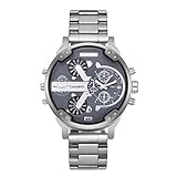 Easy Go Shopping 6820 groß Zifferblatt Dual Time Zone quar0tz Bewegung Armbanduhr mit Edelstahl Band & Kalender Funktion für Herren, WA0024D