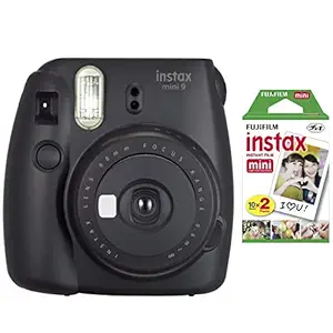 Fujifilm instax Mini Instant Camera (Dark Gray) with Film Twin Pack Bundle (2 Items)