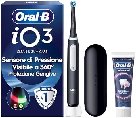 Oral-B iO 3 Spazzolino Elettrico, 1 Testina, Custodia, Dentifricio, Nero