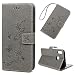 Produktbild Edauto Honor 8X Hülle Leder Case Schutzhülle Wallet Flipcase Lotus Schmetterling PU Handyhülle Handytasche Schale Geldbörse Karteneinschub Magnetverschluß Ständer Klapptasche Tasche Grau