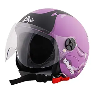 Steelbird Skip Toad Open Face ISI Certified Helmet for Kids (Matt Black Violet with Clear Visor, X-Small 540 MM)