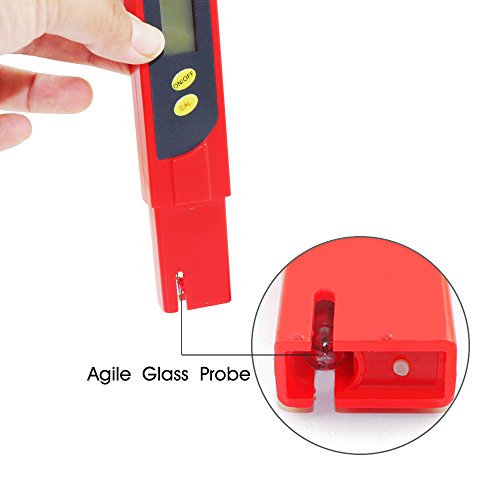 MAOZUA Automatische Kalibrierung PH-Meter ATC-Funktion Wasserqualität Tester mit beleuchtetem LCD-Display 6 Set PH Puffer Pulver, ± 0.01pH Hohe Genauigkeit, 0.00-14.00 Messbereich und 0.01 Auflösung Maß für Haushalt Trinkwasser Hydroponic Aquarium Spa Pool (RED) - 4