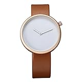 Unisex Armbanduhr Herren Damen Mode Casual Leder Uhr Wasserdicht Analog Quarz Minimalistisches (Braun + Gold)
