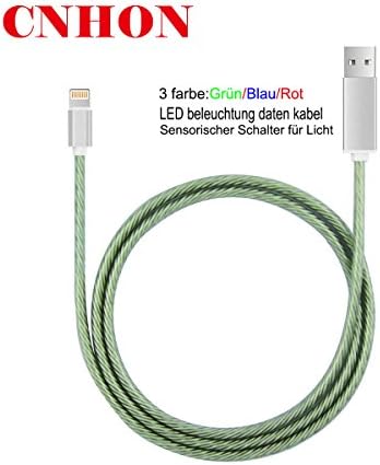 iPhone Charger Cable Apple MFi Standard,CNHON[3.3Ft/1M] Flat Visible LED Lighted Up Lightning Cable Fast Charging Data Sync Power Cord with Compact Connector for iPhone X/8/8 Plus/7/7 Plus/SE/6S/6