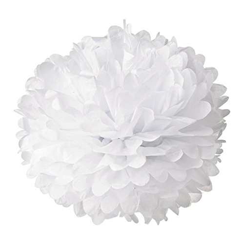 NectaRoy DIY PomPoms Tissue PomPon Papierblume handgefertigt Hochzeit Partei Feier Dekoration für Hochzeit/Gebutztag/Baby Shower/Weihnachten 25cm, 5 Stück Seidenpapier (Weiß) - 2