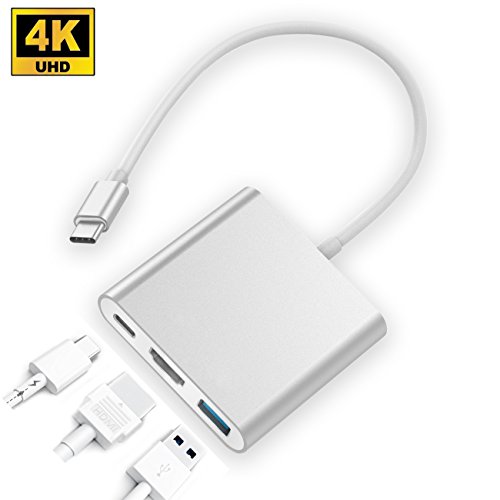 Typ C USB 3.0 Hub mit Ladeanschluss ZEDELA&HDMI Port/Typ-C Port&USB 3.0 Port für Windows 7/8/10, Macbook OS 10.8 oder weitere Versionen, Chrome OS (Silber)+1.5M HDMI Cable