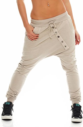Malito Pantalón Boyfriend Classic Botón Baggy Aladin Bombacho Sudadera 8023 Mujer Talla Única (Beige)