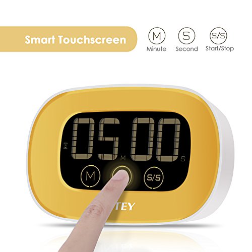 INTEY Küchentimer elektronischer magnetischer Küchen-Timer Küchenuhr (Timer-, Stopp-Uhr-Funktion, Countdown) mit großem LCD Display, lautem Alarm und Touchscreen in Gelb inkl.Batterie … … - 3