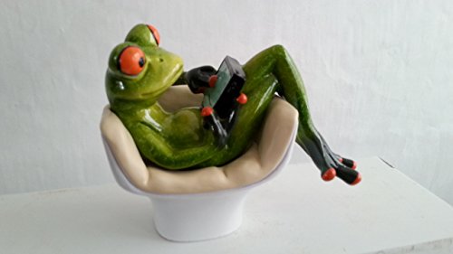Frosch im Sessel mit Tablett, hellgrün, 14 cm