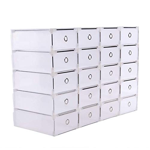 Homgrace 20 Cajas para Zapatos Transparente Plástico, Caja Guardar Zapatos, Calcetines, Juguetes, Cinturones para la organización de su hogar, Oficina