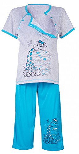 Happy Mama Women's Maternity Nursing Breastfeeding Pyjamas Nightwear. 202p (Turquoise, UK 14)
