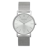 Byron Bond Milanaise Armbanduhr - 38 mm - Damenuhr Herrenuhr Unisex - Modell: Marylebone - Silberfarbenes Gehäuse mit silbernem Zifferblatt und Milaneseband