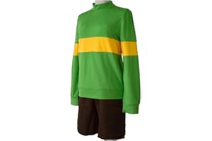 JIUMAOCLEU Undertale Cosplay Chara/Frisk Sport Sweatshirts Shorts Set, High Collar Long Sleeve Suit with Accessories, Anime Game Cosplay Clothing for Men Women