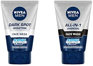 Nivea Men Face Wash, Dark Spot Reduction, 100G And Nivea Men Face Wash, All-In-One, 10X Vitamin C, 50G