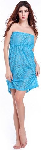Beach Dress Lace Bra Chest Wrapped Skirt Dress Kaftan Beach Dress Coverups Pareo Beach Ropa De Playa Mujer,Sky Blue,M
