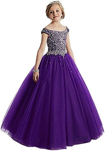 MMIKE Girls Halter Chest Full Crystal Ball Gown Floor Length Pageant Dresses 4 US Lavender
