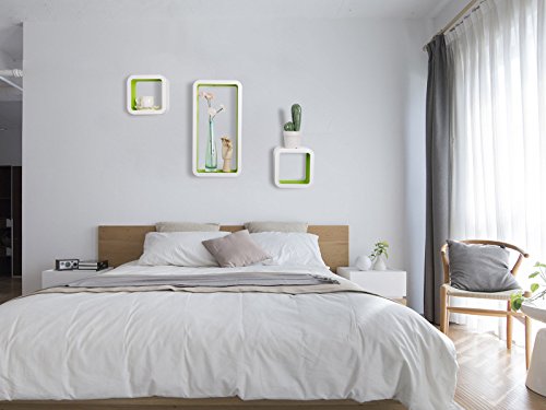 WOLTU RG9229gn 3er Set Lounge Cube Regal Retro Wandregal Bücherregal, MDF Holz, Weiß-Grün - 3