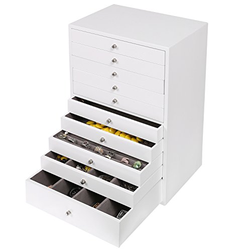 Homdox Schmuckschatullen Schmuckkästchen Uhrenkoffer Schmucklade 10 Schichten mit Schubladen Weiss - 2