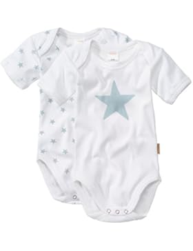 wellyou, Doppelpack Baby Body - Kinder Body kurzarm, weiß hell-blau mit Sternen, für Jungen und Mädchen, Feinripp...