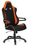 hjh OFFICE 621842 chaise de bureau gaming, fauteuil gamer RACER PRO II noir/orange en tissu avec accoudoirs, siège-baquet, dossier haut avec appuie-tête intégré, piètement robuste, support latérale