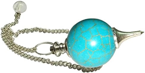 Turquoise Howlite quartz pendulum With Chain for Scrying Healing Dowser / Crystal Quartz Dowser With Metal Tip Pendent/Turquoise Quartz Gemstone Ball