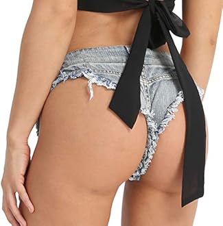 CHICTRYWomen's Low Rise Mini Denim Shorts Cheeky Thong Jeans Shorts Hot Pants
