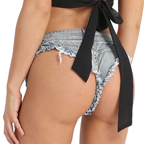 CHICTRYWomen's Low Rise Mini Denim Shorts Cheeky Thong Jeans Shorts Hot Pants