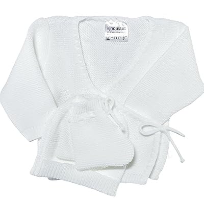 Kinousses Bodys Ensemble 3 pièces Point Mousse Brassière + Bonnet + Chaussons Blanc