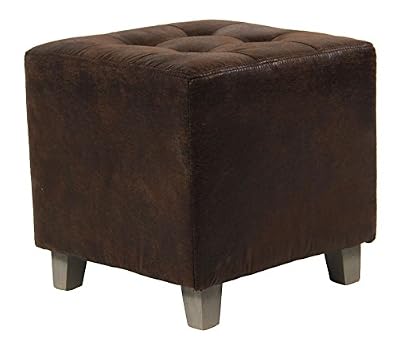 Atmosphera Pouf carré - Aspect CUIR VIEILLI - coloris MARRON