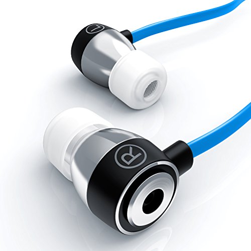 LIAM & DAAN - Auriculares inEar ALU Ultimate 640 Flat Style | diseño reducción de Ruido (passiv) | EP Power Bass | Sistema de Transporte | Cable Plano Azul