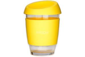 AniSqui Szklany kubek podróżny, przenośny kubek do kawy 350 ml z pokrywką (żółty)