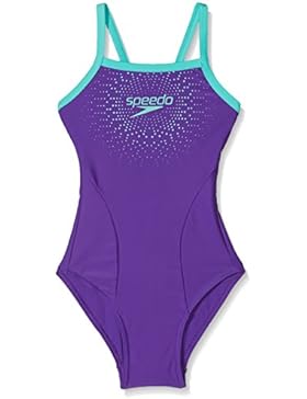 Speedo Mädchen Gala Logo Thinstrap Muscleback Swimsuit, Blue, Black