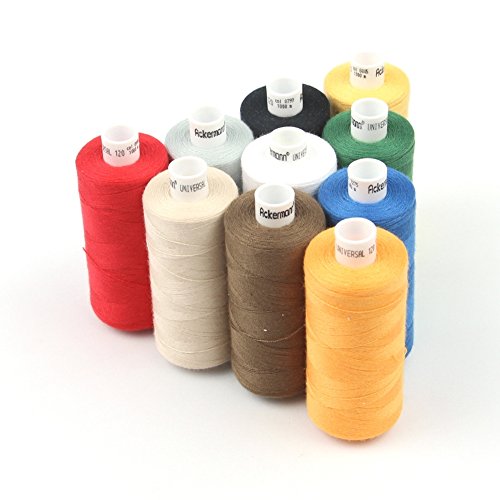 10.000m Nähgarn (10x 1.000m) ACKERMANN® Universal Nähgarn Farben-Mix in 10 Farben Stärke 120, Markengarn - 3