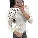 Produktbild VENMO Mode Damen Casual Spitze Patchwork Ernte Oansatz T-Shirt Bluse Tops Casual Bluse Vintage Langarm Sommer Blumen Gedruckt Chiffon Oberteile Chic Top Mode Hemd Festlich Crops Top (Sexy Weiß, XL)