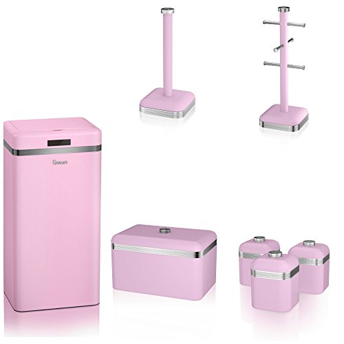 Swan Pink Kitchen Accessories Retro Set Of 7 Retro Pink Bread Bin 3 Pink Canisters Towel Pole 6 Mug Tree And Sensor Rubbish Bin Set Buy Online In Kuwait