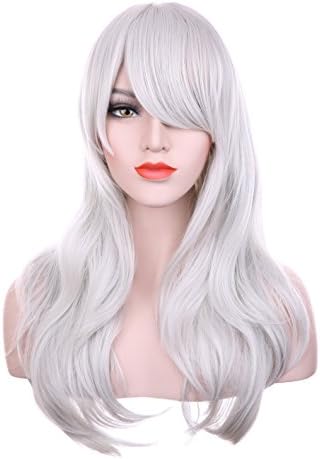 Hxhome Women's Ladies Curly Full Wigs For Halloween Cosplay Silver Color