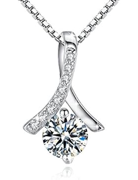 Jessibox Damen Halskette mit Anhänger aus 925 Sterling Silber, Einfach Design mit Rund Stein, 45cm Italien Silberkette...