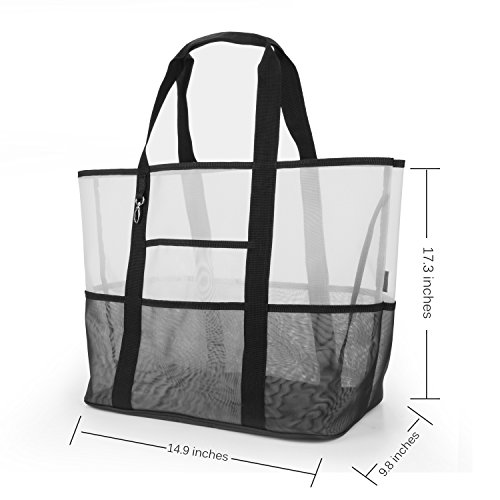 Srotek Sac de Plage en Maille, Sac de Plage Enfants Jouet Organisateur Vêtements Organisateur Marché Épicerie Fourre-Tout pour Voyage de Famille Garder Bébé Jouet (Blanc)