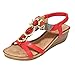 Produktbild Damen Sandalen Römersandalen Sommer Sandaletten Böhmische Strass Schuhe Slingback Keilabsatz Sommerschuhe Römersandalen T-Spangen Strandschuhe Sandals (EU:42, Rot)